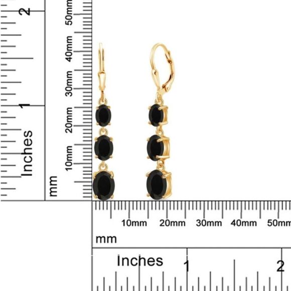 18K Yellow Gold with 5.40 Cttw 3 Stone Black Onyx Dangling Leverback Earrings - Picture 5 of 5